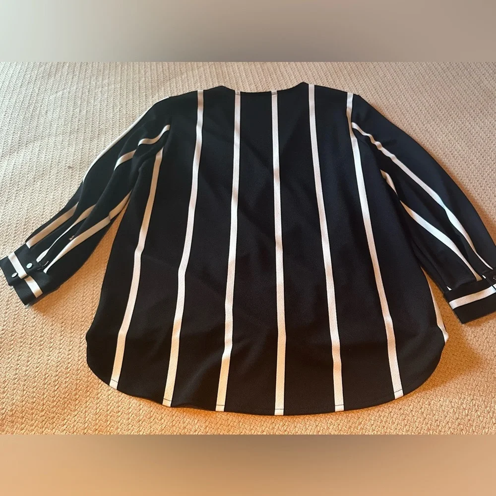 Banana Republic Black White Striped Draped Wrap Front Top